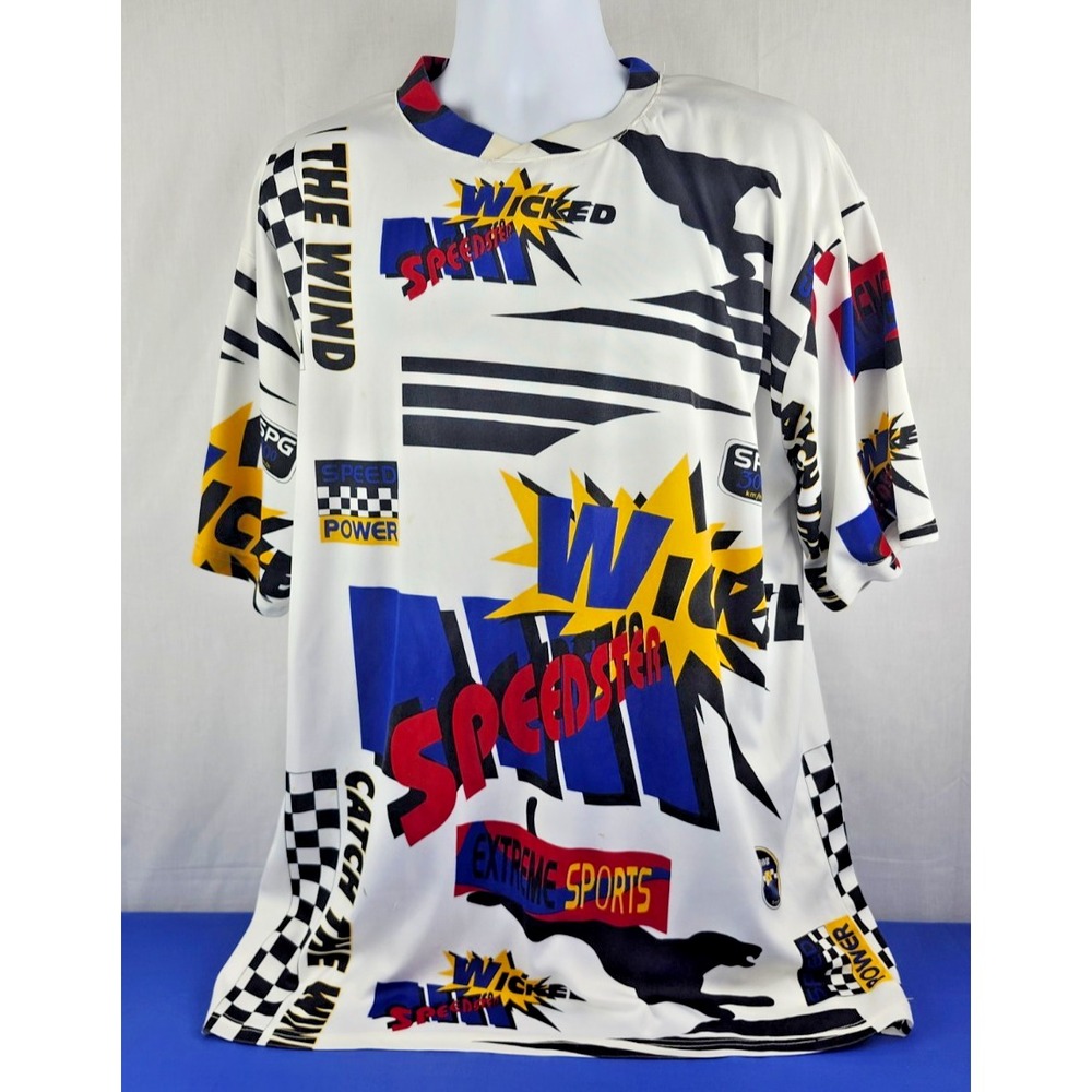 Vintage 90s Wicked Sports Speedster Racing‎ All Over Print Shirt Sz L USA